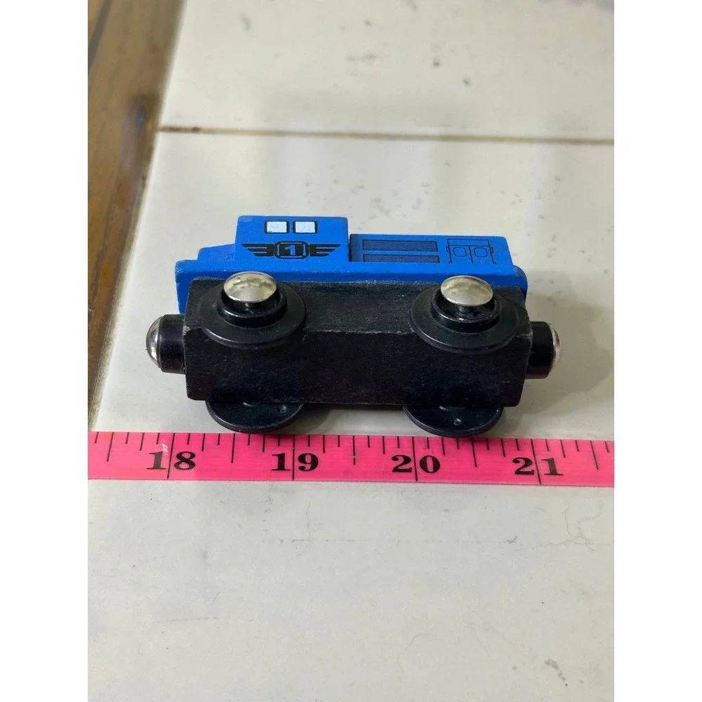 Blue Wooden Toy Train Engine Magnetic Connector Number 1 Diesel Locomotive